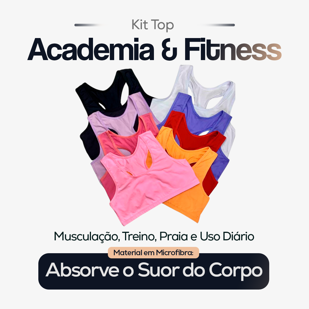 Kit Top Academia & Fitness – Musculação, Treino, Praia e Uso Diário