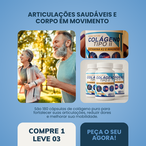 🔥Black Friday🔥 Kit 3 Colágeno tipo 2 - Cálcio, Magnésio, Vitamina D3, Vitamina K2 - 180 Cápsulas