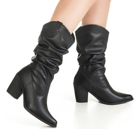 Bota Feminina Bend Slouch médio Salto Alto Conforto